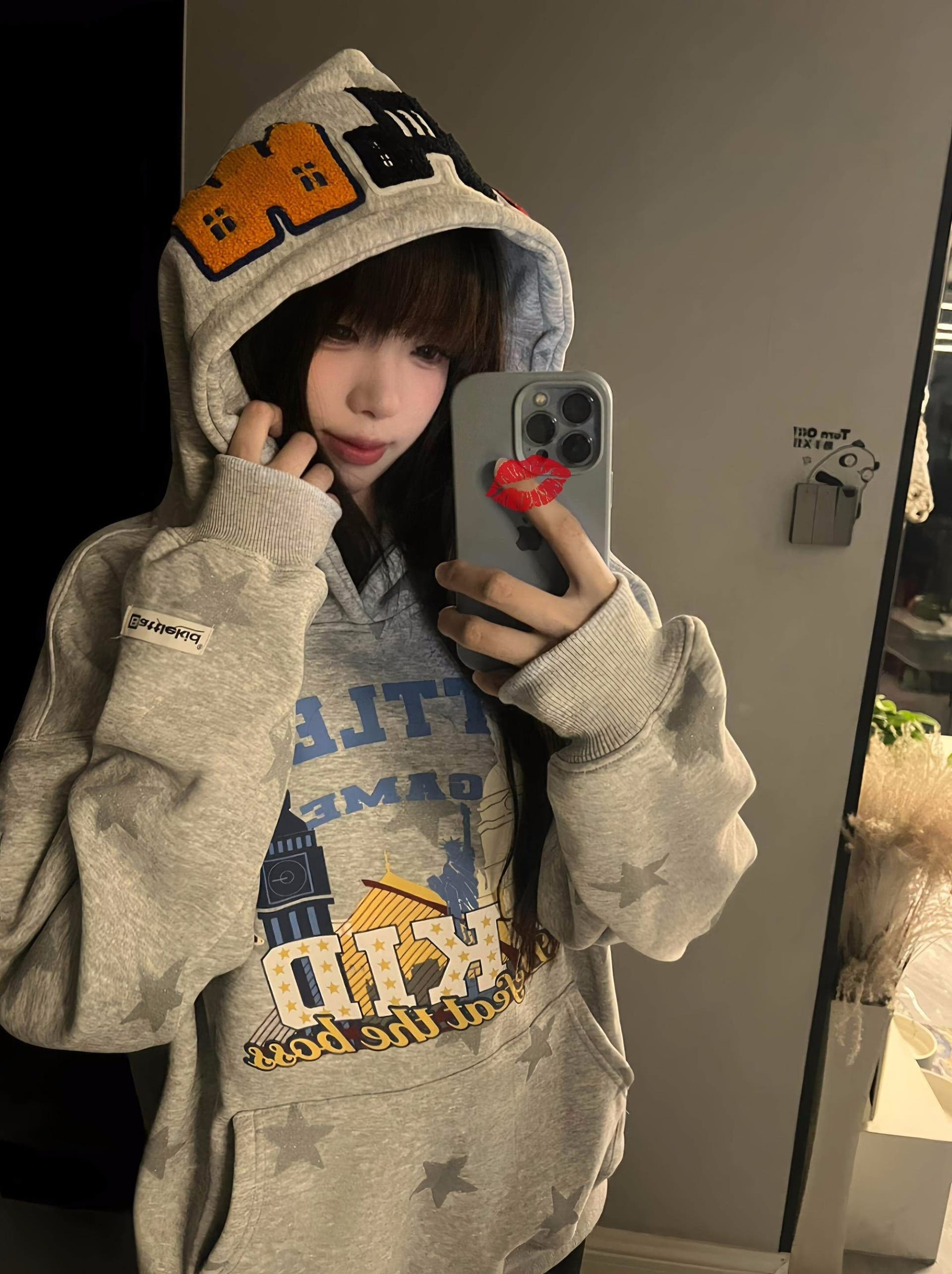 얇은 스타일 털이 있는 자수 프린트 이후 패키지 칼라 순수한 Mianhua 면 복합 후드티 여성 상세 이미지 2