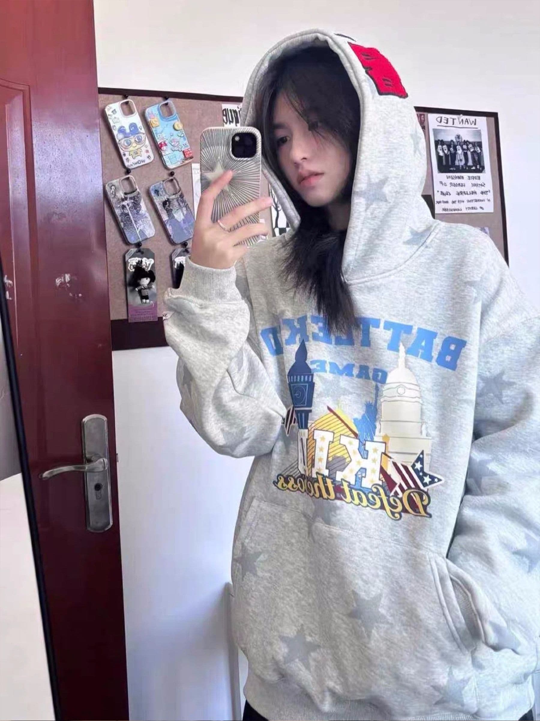 얇은 스타일 털이 있는 자수 프린트 이후 패키지 칼라 순수한 Mianhua 면 복합 후드티 여성 상세 이미지 3