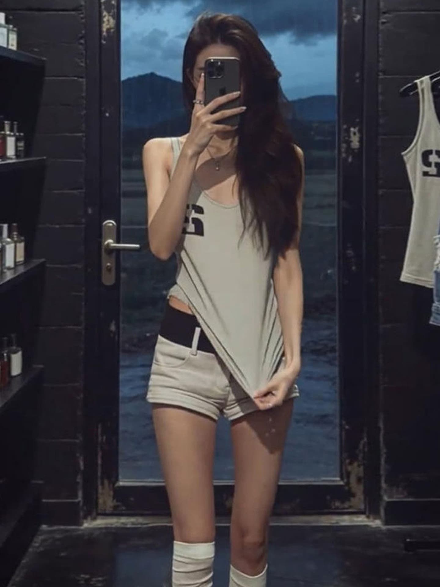 210 그램 40 좋은 면 1 1 아메리칸 핫걸 바람 카키 색 프린트 여름 순수한 욕망 슬립 작은 조끼 여성