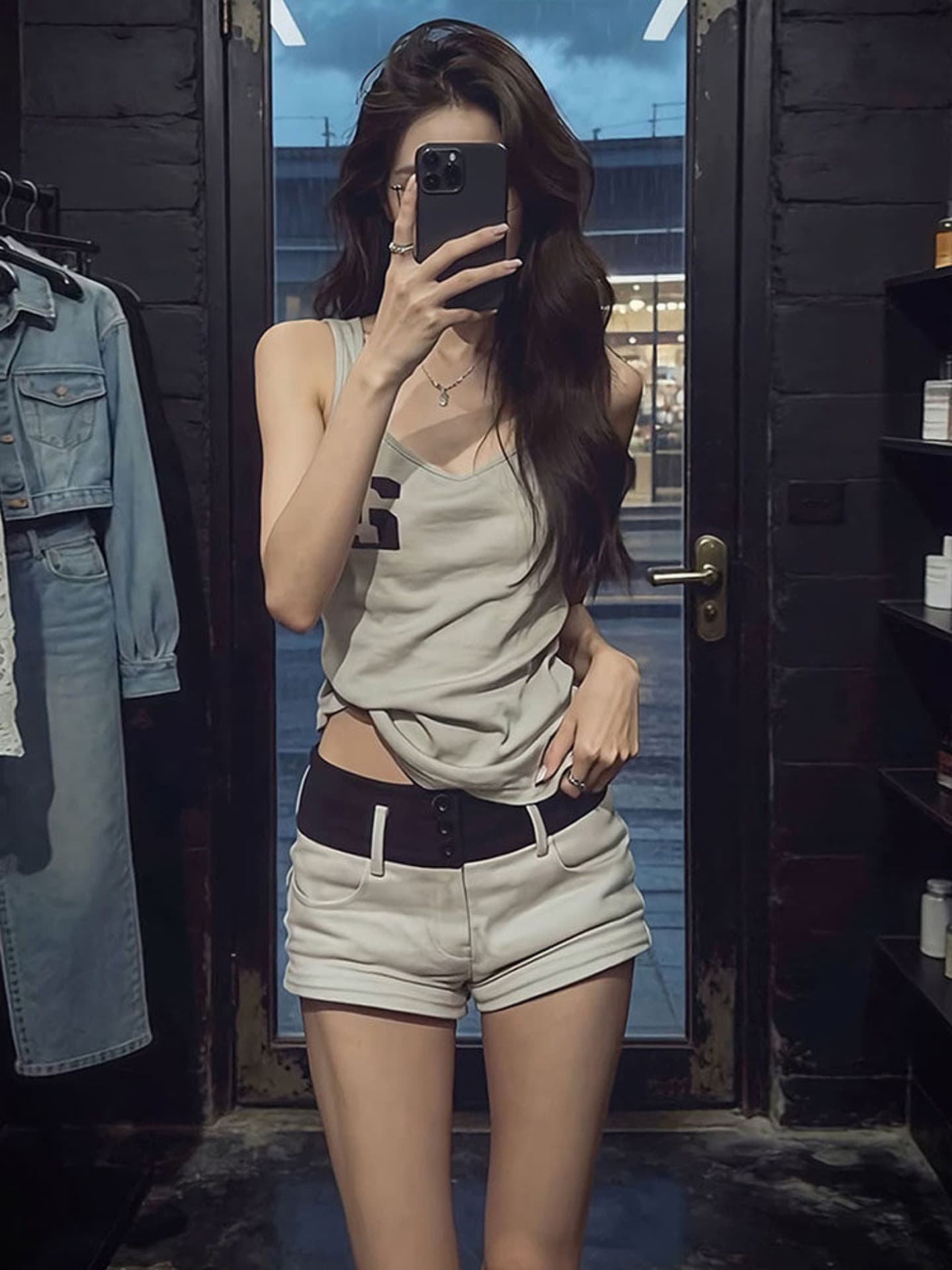 210 그램 40 좋은 면 1 1 아메리칸 핫걸 바람 카키 색 프린트 여름 순수한 욕망 슬립 작은 조끼 여성 이미지 2