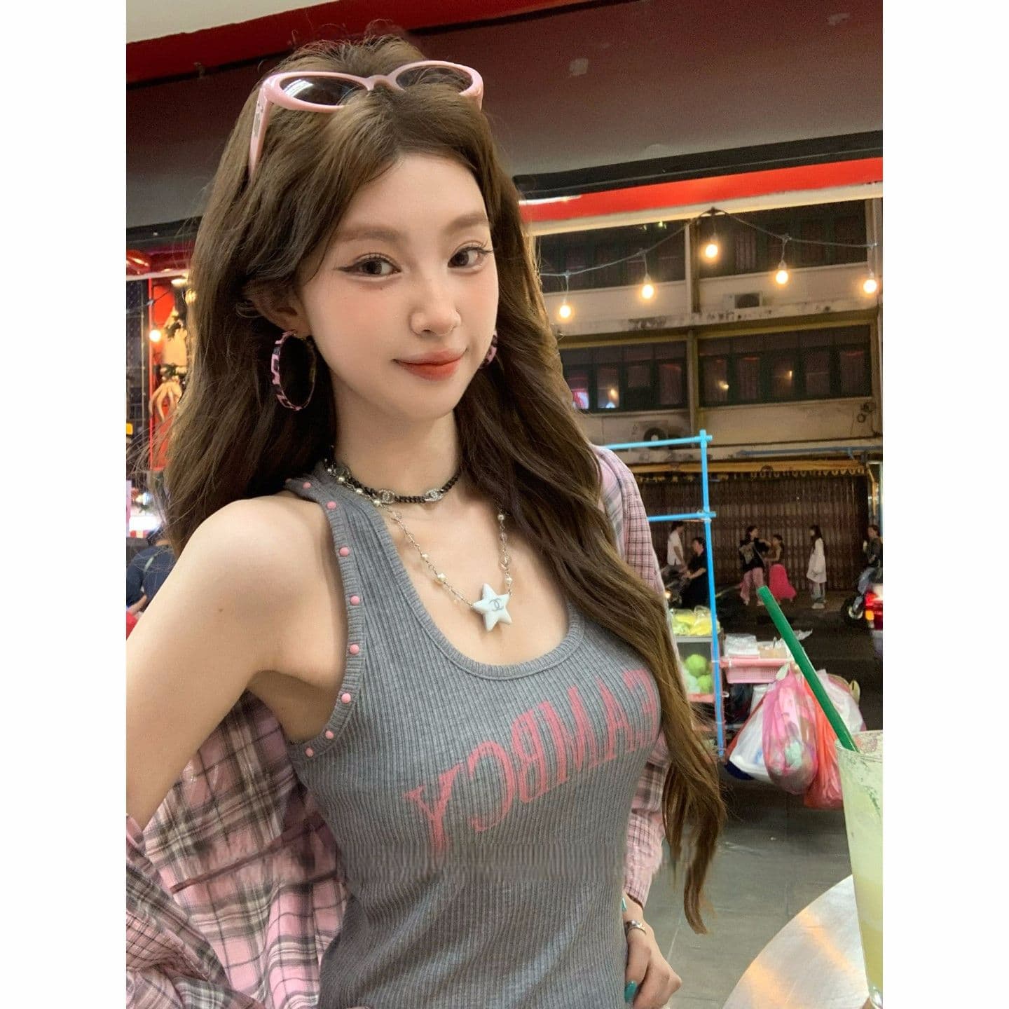 도파민 달콤함 착용 가져 가라. 민소매 캐미솔 순수한 욕망 바람 몸매 가꾸기 슬림해 보이는 맨위 상세 이미지 1