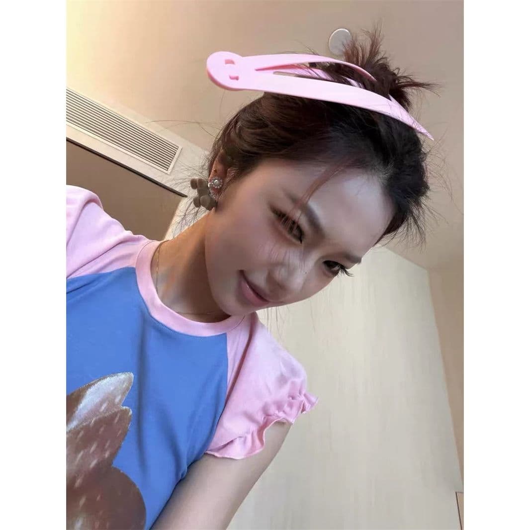 40 순면 리브 210 그램 1 1 레트로 작은 사슴 프린트 꽃밭 소매 쇼트 스타일 티셔츠 여성 이미지 3