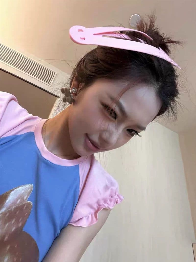 40 순면 리브 210 그램 1 1 레트로 작은 사슴 프린트 꽃밭 소매 쇼트 스타일 티셔츠 여성 상세 이미지 5