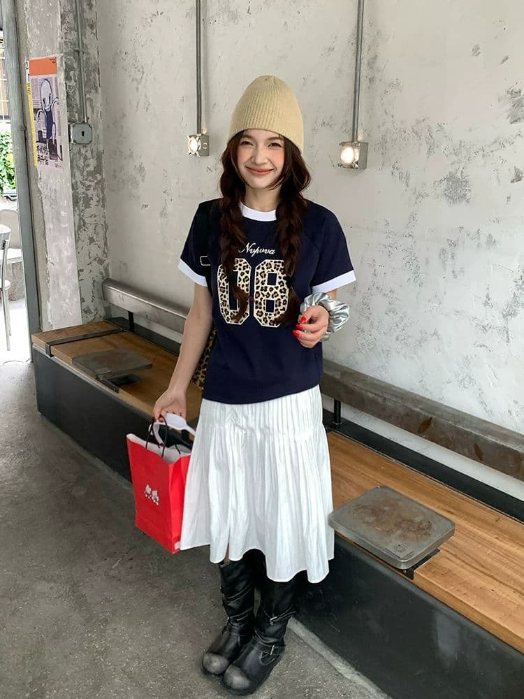 원본 종류 광저우 원단 아메리칸 레트로 레오파드 무늬 프린트 반팔 티셔츠 여성 상세 이미지 1