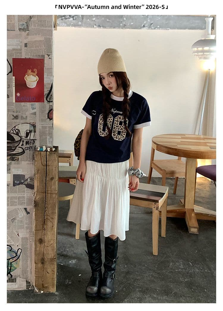 원본 종류 광저우 원단 아메리칸 레트로 레오파드 무늬 프린트 반팔 티셔츠 여성 상세 이미지 6