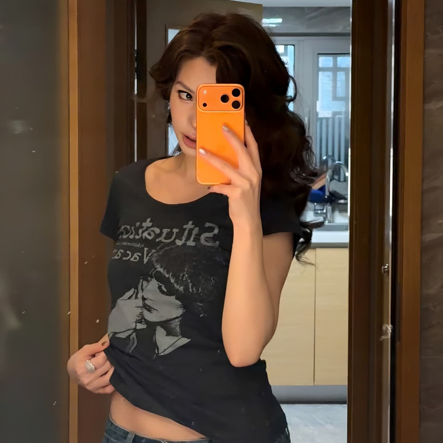 비 압력 그림 잉크젯 프린트 210 그램 95 면 40s 오스트리아 델 레트로 초상화 아메리칸 몸매 가꾸기 반팔 이미지 3