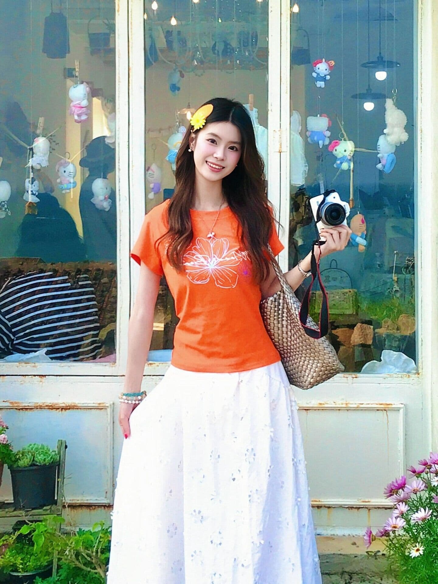 210 그램 40 좋은 면 1 1 아메리칸 달콤한 차가운 바람 핫걸 꽃무늬 프린트 라운드 넥 반팔 티셔츠 여성 셔츠 이미지 3