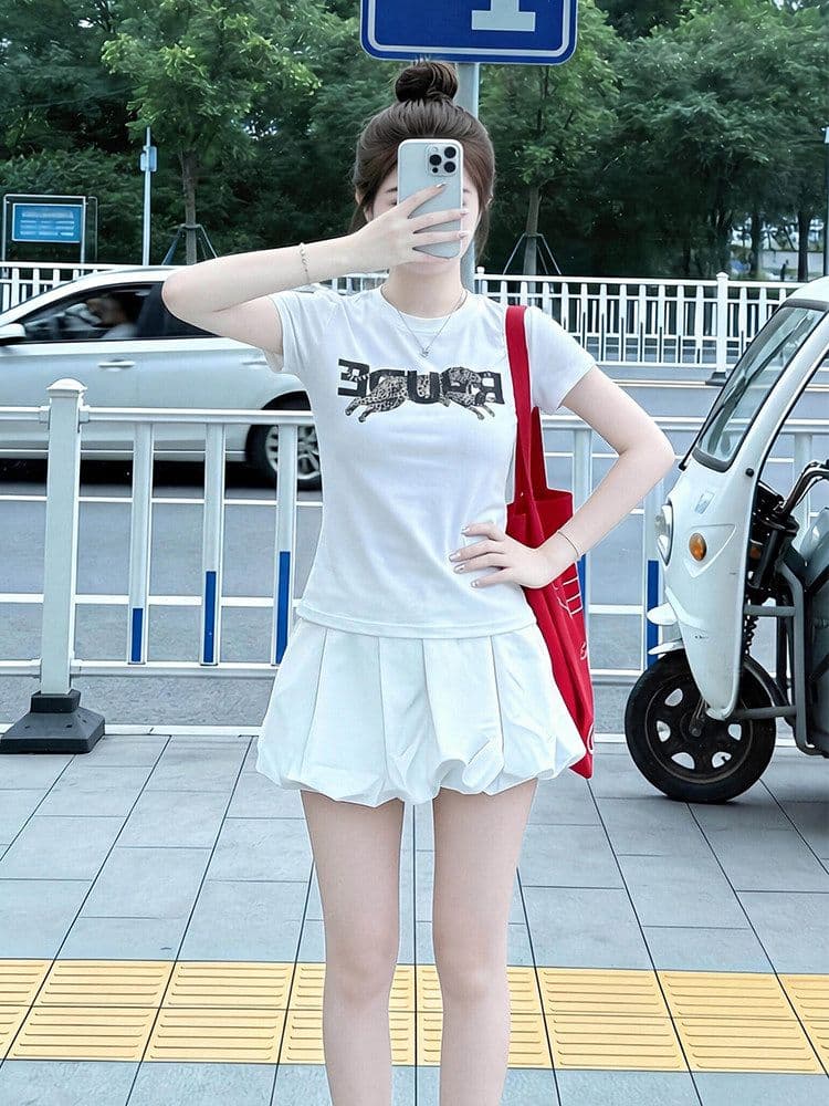 210 그램 40 좋은 면 1 1 아메리칸 핫걸 레오파드 무늬 프린트 디자인 센스 라운드 넥 반팔 티셔츠 여성 여름 맨위 상세 이미지 3