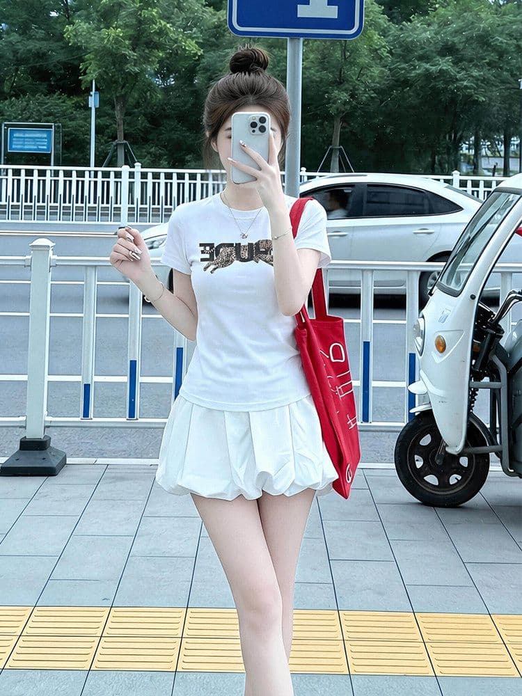 210 그램 40 좋은 면 1 1 아메리칸 핫걸 레오파드 무늬 프린트 디자인 센스 라운드 넥 반팔 티셔츠 여성 여름 맨위 상세 이미지 4