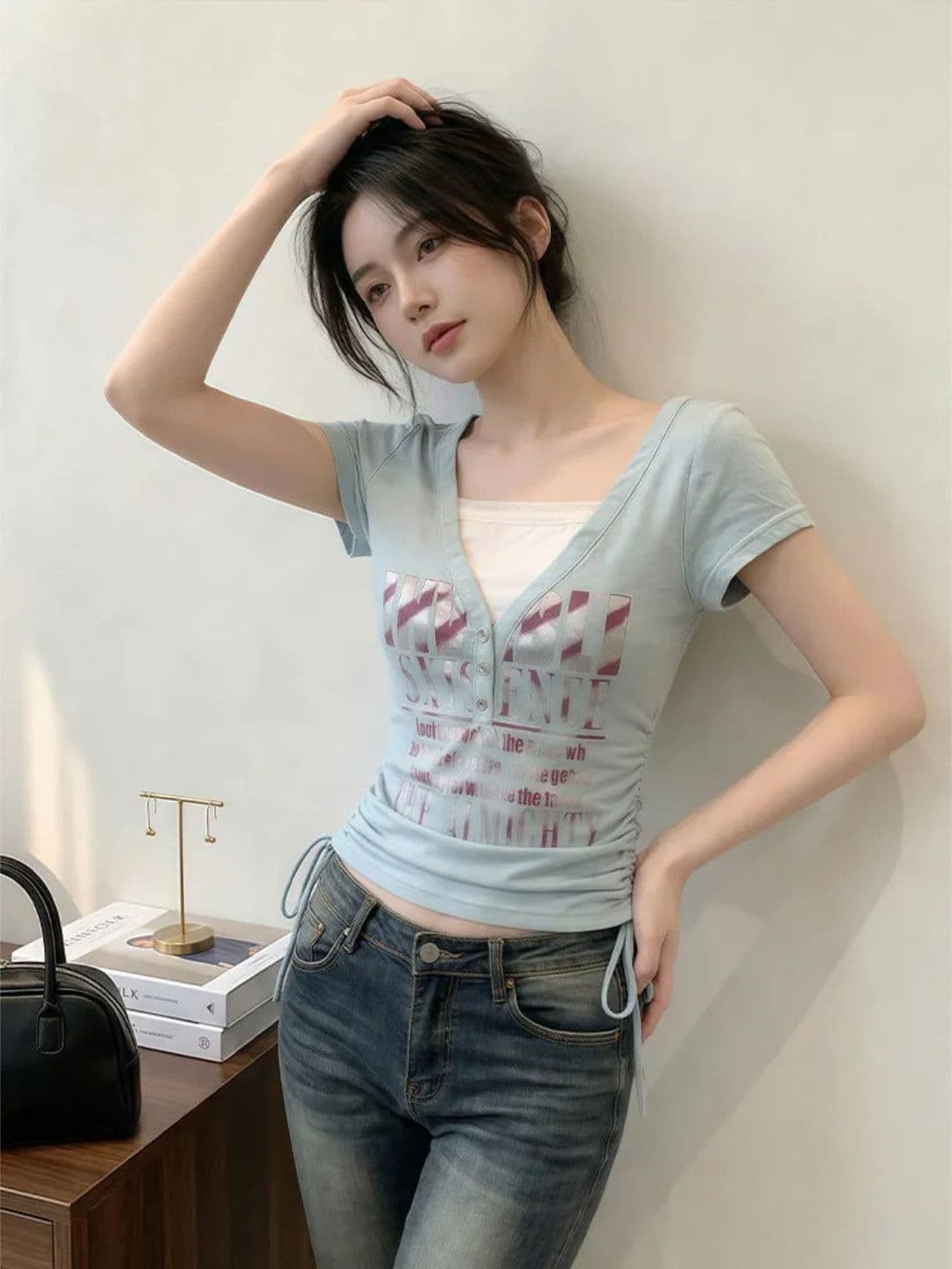 210 그램 40 좋은 면 1 1 아메리칸 레트로 거리 조수 브랜드 긍정적 인 어깨 반팔 티셔츠 여성 여름 핫걸 맨위 이미지 2
