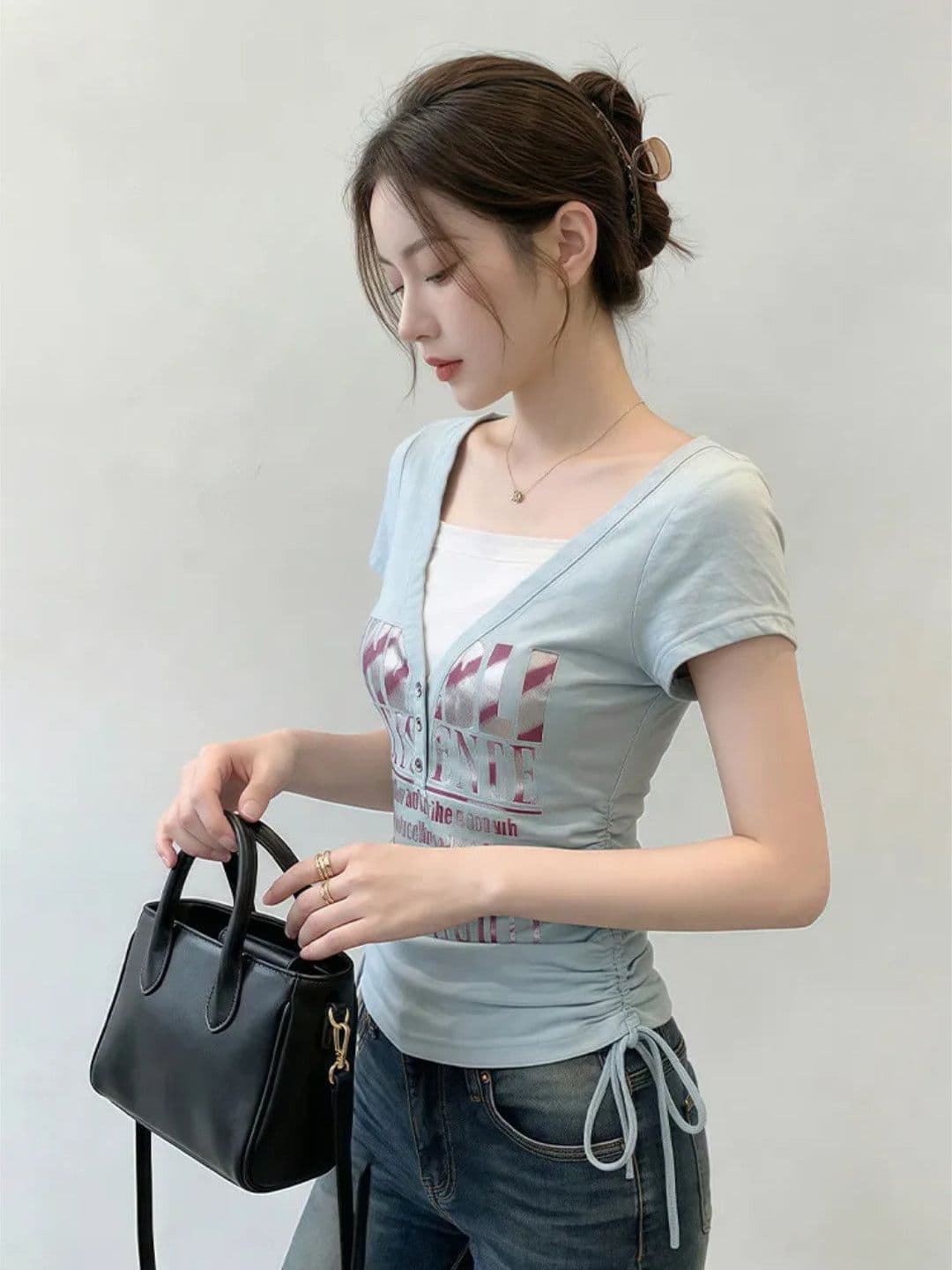 210 그램 40 좋은 면 1 1 아메리칸 레트로 거리 조수 브랜드 긍정적 인 어깨 반팔 티셔츠 여성 여름 핫걸 맨위 이미지 3