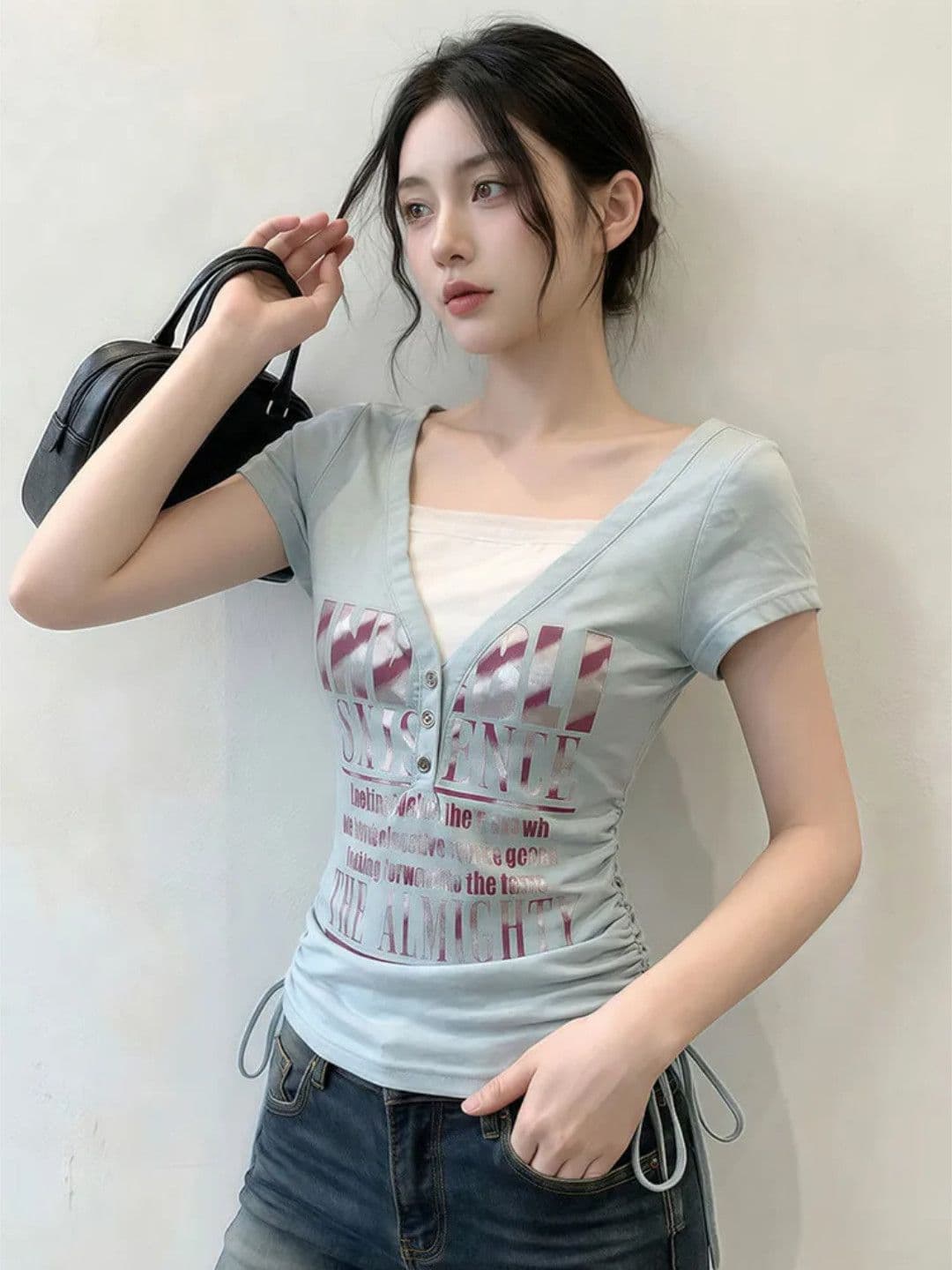 210 그램 40 좋은 면 1 1 아메리칸 레트로 거리 조수 브랜드 긍정적 인 어깨 반팔 티셔츠 여성 여름 핫걸 맨위 이미지 4
