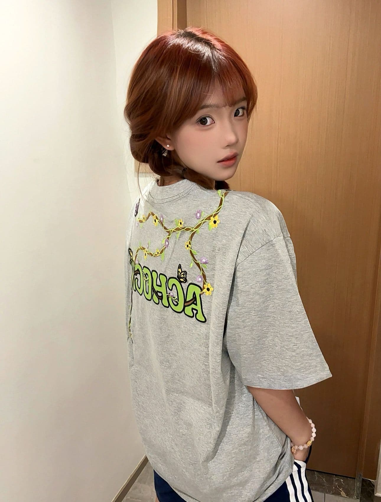 전후 자수 순면 220 그램 짧은 소매 티셔츠 여성 상세 이미지 3