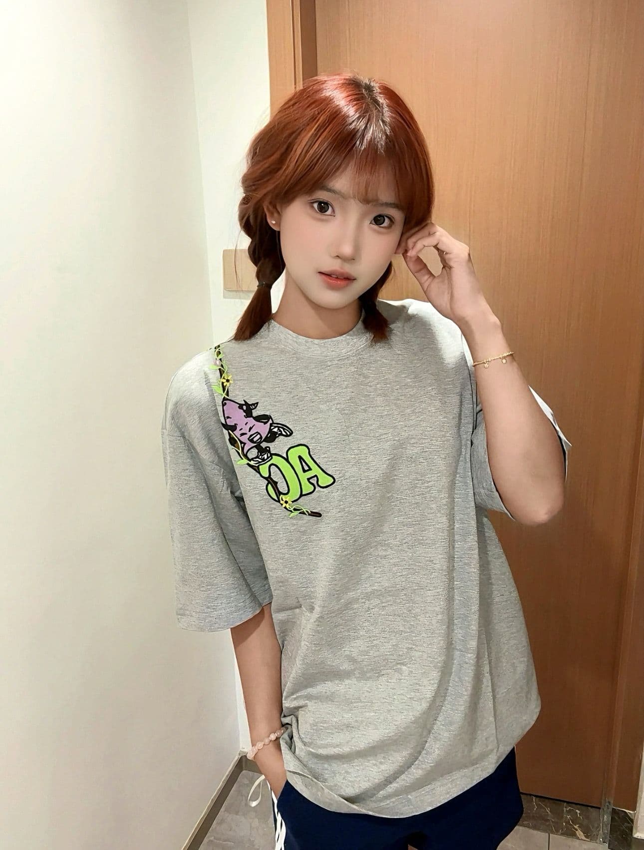 전후 자수 순면 220 그램 짧은 소매 티셔츠 여성 상세 이미지 5
