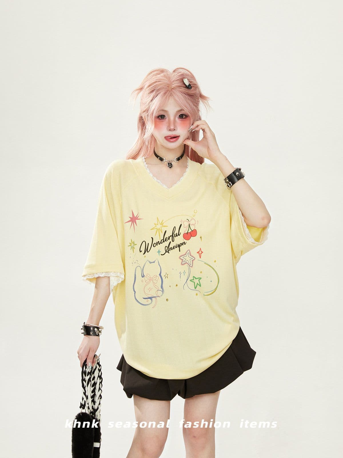 40 모방 면 1 1 빅 사이즈 어린애 같은 아름다운 패치워크 레이스 V넥 반팔 티셔츠 여름 새로운 루즈핏 맨위 상세 이미지 4