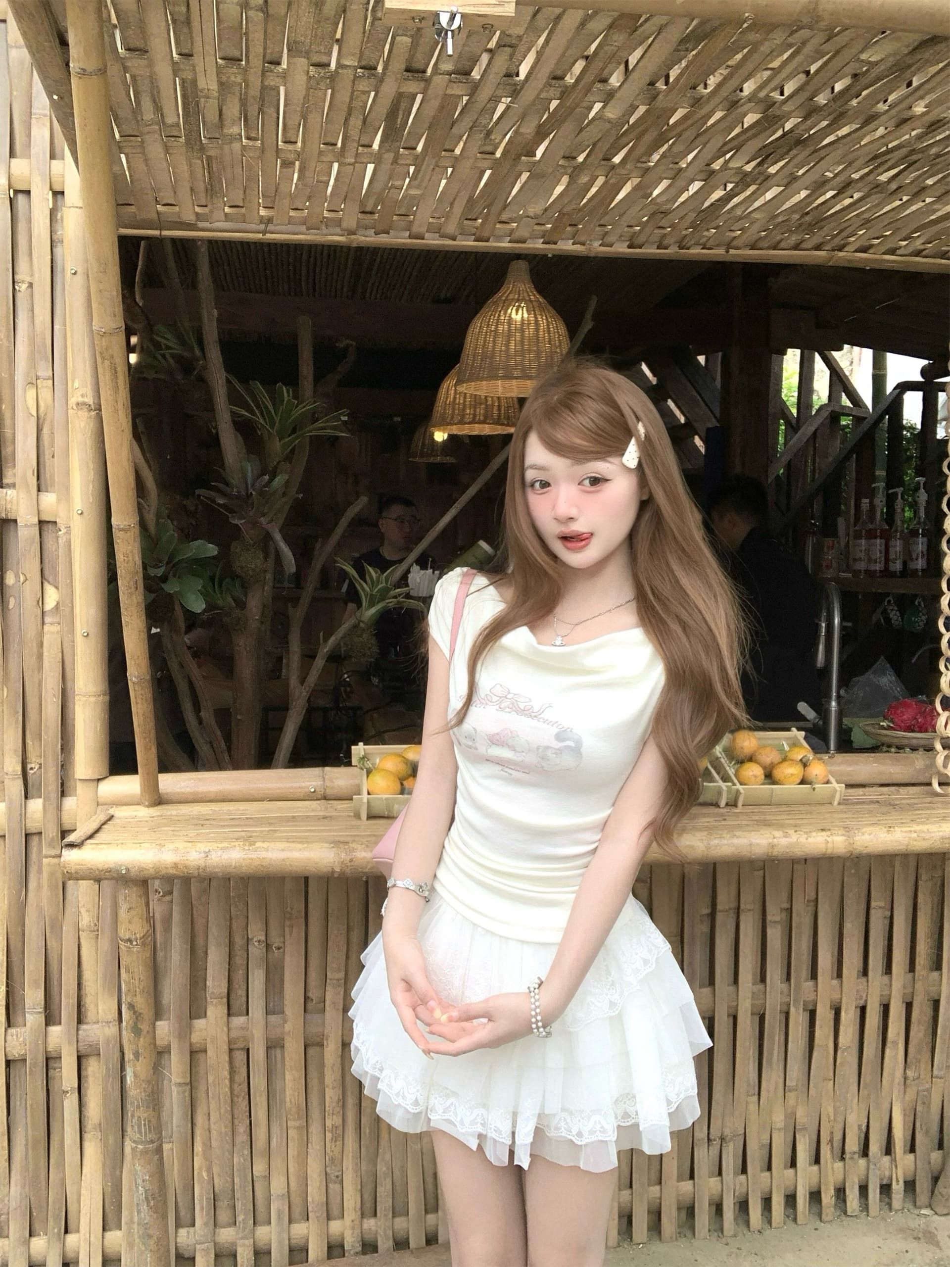 260 그램 사람들 면 작은 대중 흔들다 칼라 핫걸 프린트 반팔 여성 티셔츠 2026 새로운 여름 몸매 가꾸기 쇼트 스타일 작은 맨위 이미지 2