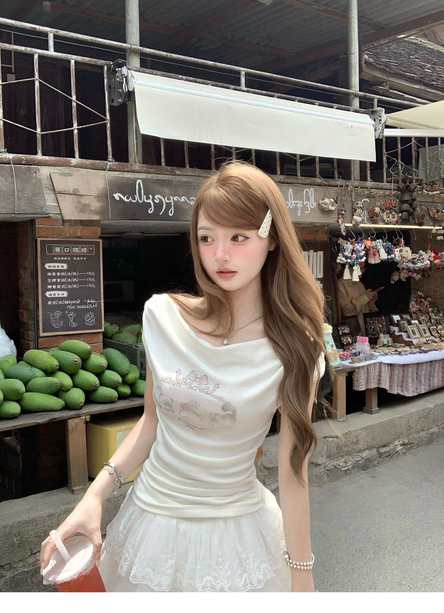 260 그램 사람들 면 작은 대중 흔들다 칼라 핫걸 프린트 반팔 여성 티셔츠 2026 새로운 여름 몸매 가꾸기 쇼트 스타일 작은 맨위 상세 이미지 6