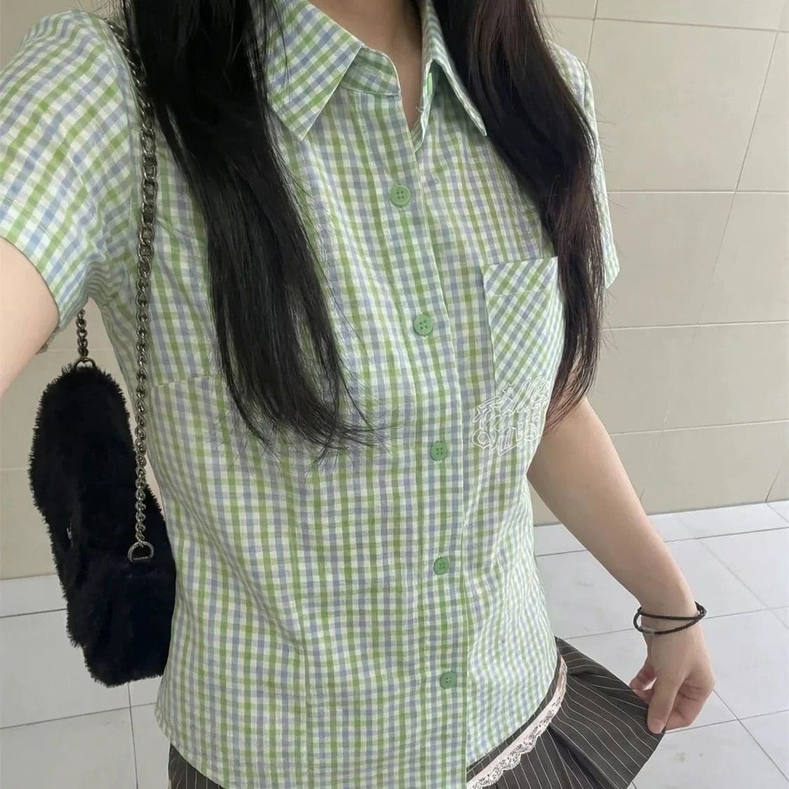이전 조각 자수 뒤로 주문 표준 광저우 셔틀 직물 polo 반팔 셔츠 이미지 2