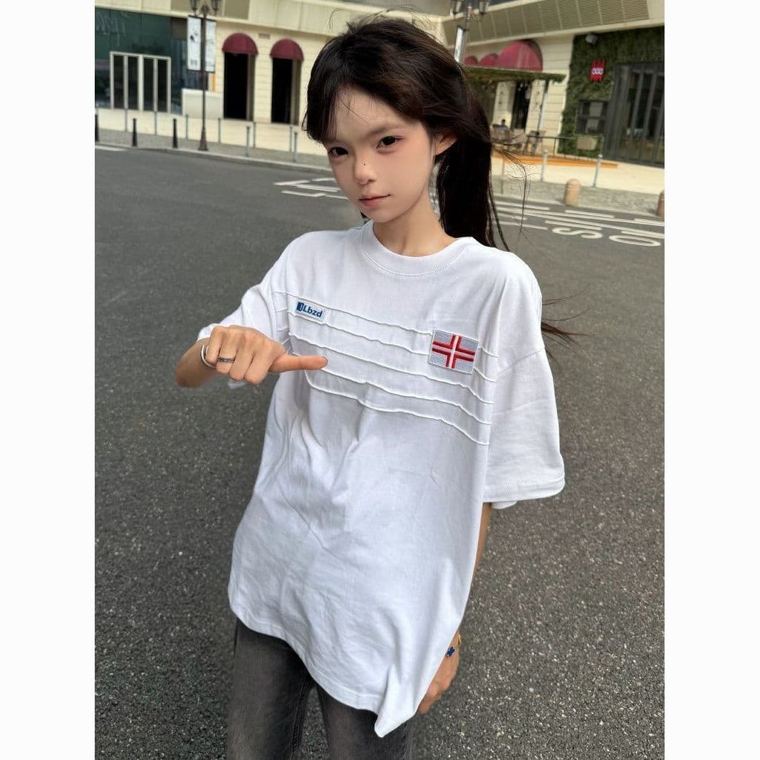 원본 솜씨 순면 220 그램 빗질하다 닫기 반팔 티셔츠 여성 이미지 3
