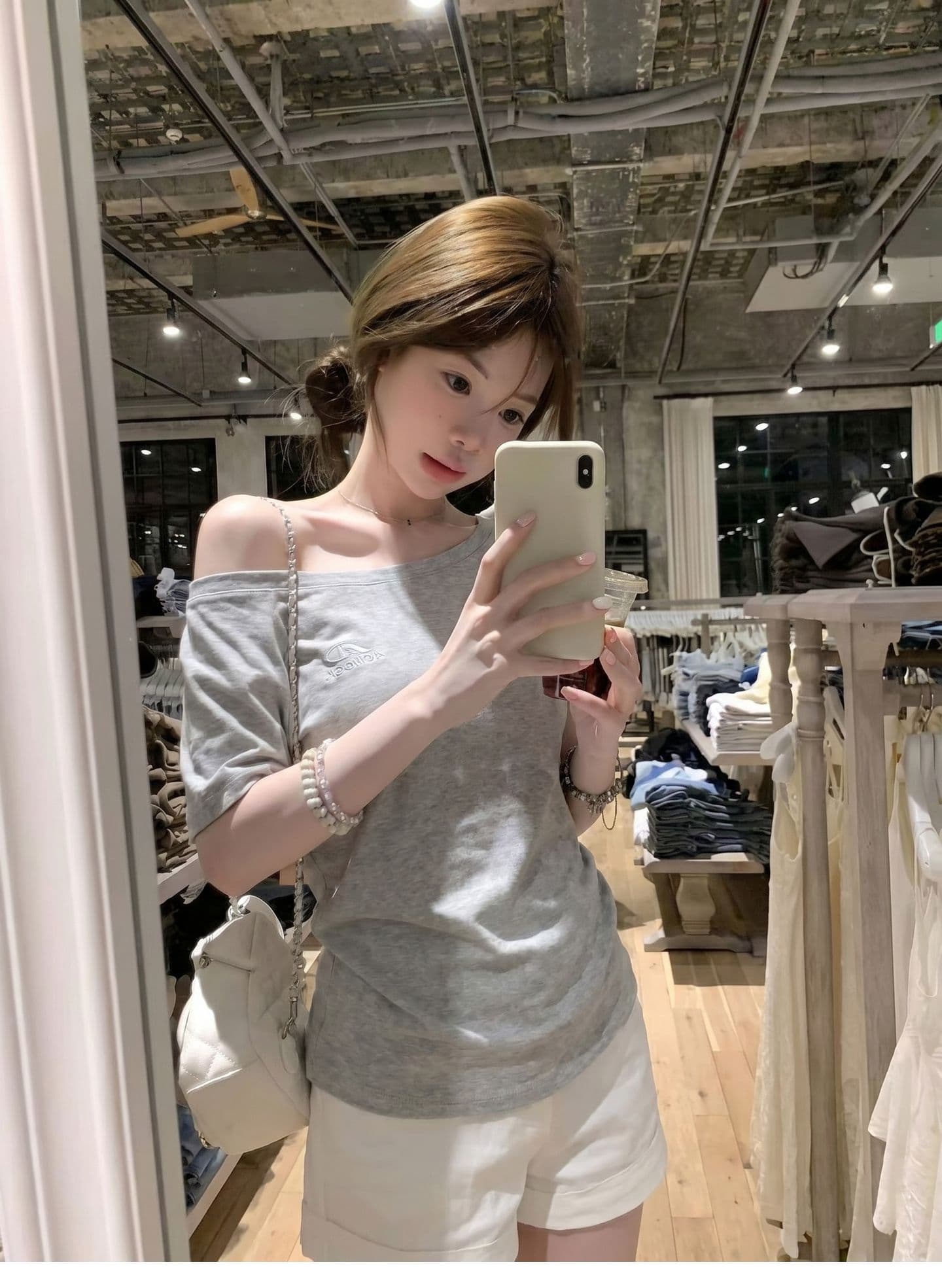 원본 원단 자수 완제품 스트레이트 밖으로 210 그램 95 면 40s 오스트리아 델 오프숄더 달콤함 순수한 욕망 맨위 상세 이미지 4