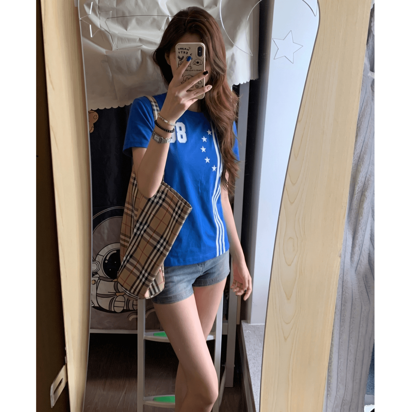원본 원단 자수 완제품 210 그램 95 면 40s 오스트리아 델 아메리칸 레트로 알파벳 반팔 맨위 이미지 4