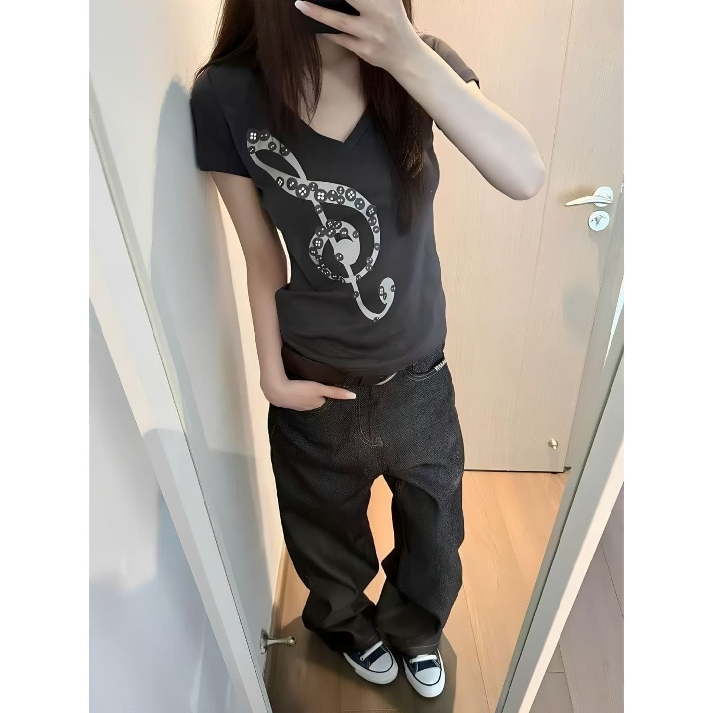 원본 원단 대 프린트 완제품 스트레이트 밖으로 210 그램 95 면 참고 V넥 몸매 가꾸기 슬림해 보이는 반팔 티셔츠