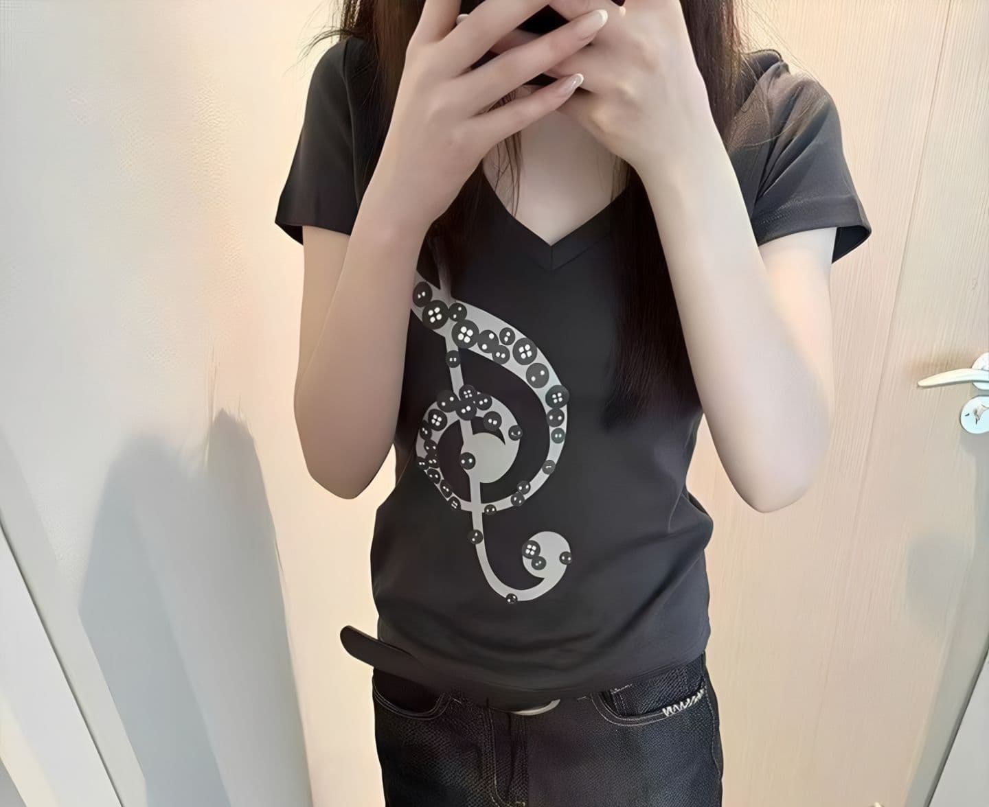 원본 원단 대 프린트 완제품 스트레이트 밖으로 210 그램 95 면 참고 V넥 몸매 가꾸기 슬림해 보이는 반팔 티셔츠 상세 이미지 4