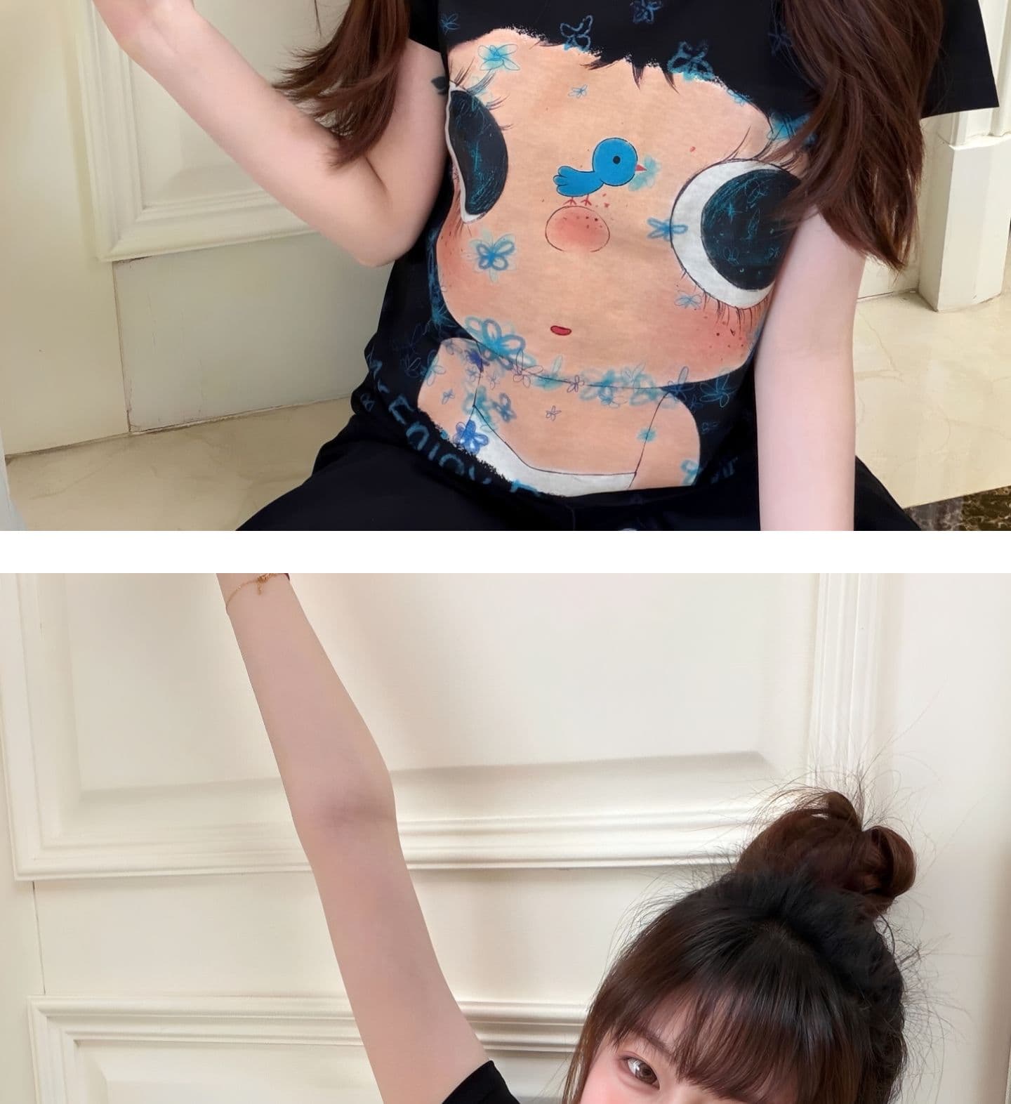 원본 원단 대 프린트 완제품 스트레이트 밖으로 21 순면 빗질하다 일본식 만화 몸매 가꾸기 반팔 티셔츠 맨위 상세 이미지 6