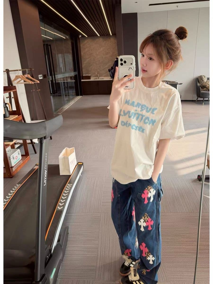 원본 자수 네리 가게 천 순면 220 그램 빗질하다 닫기 반팔 티셔츠 여성 상세 이미지 9