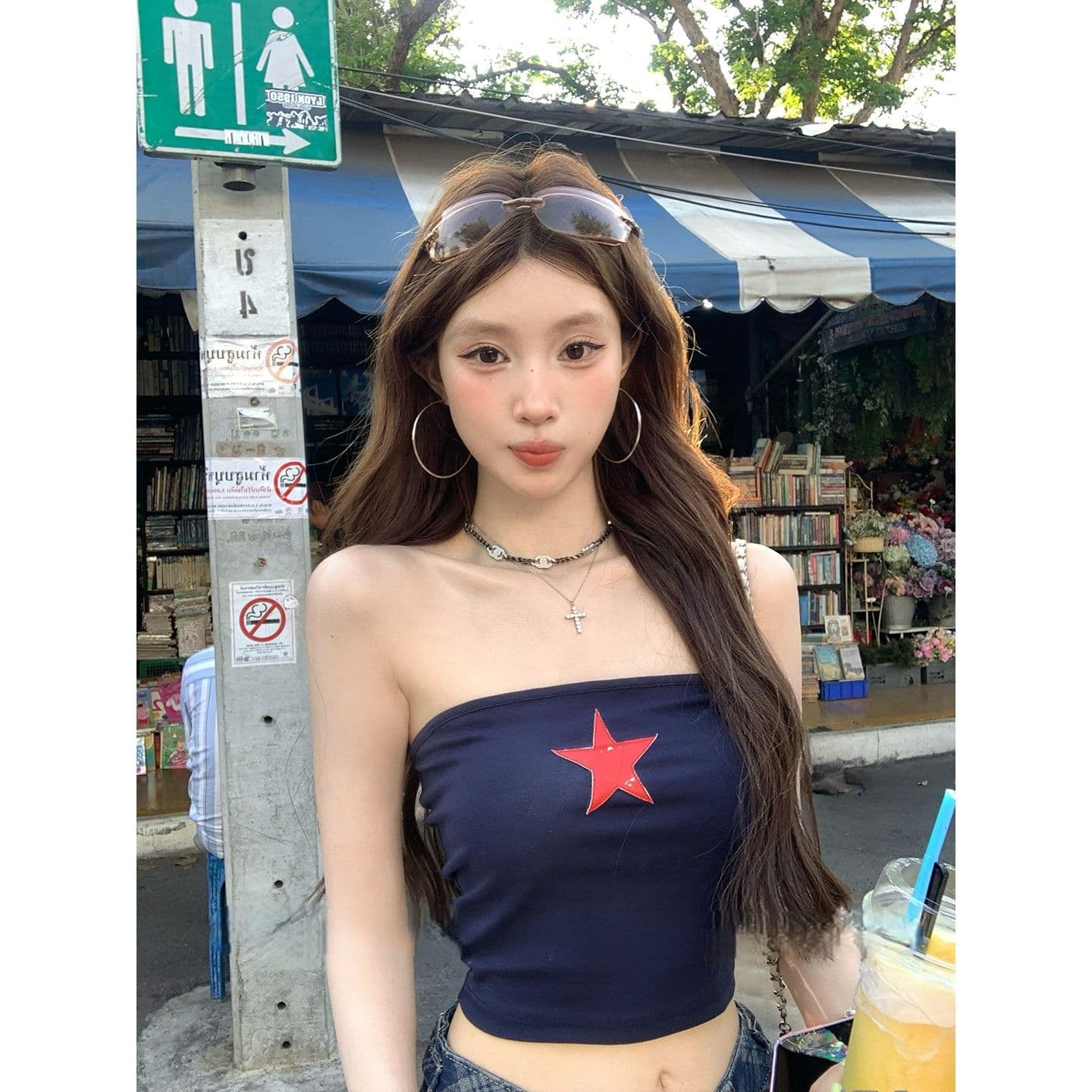 모달 면 핫걸 바람 프린트 튜브탑 조끼 펌프 로프 여성 핫걸 디자인 센스 작은 대중 맨위 상세 이미지 2