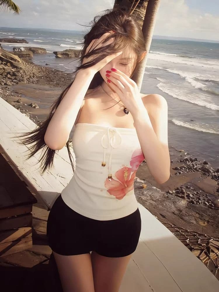 순면 아메리칸 레트로 꽃 프린트 튜브탑 여성 여름 몸매 가꾸기 외출용 출퇴근 미니멀리즘 맨위 상세 이미지 1