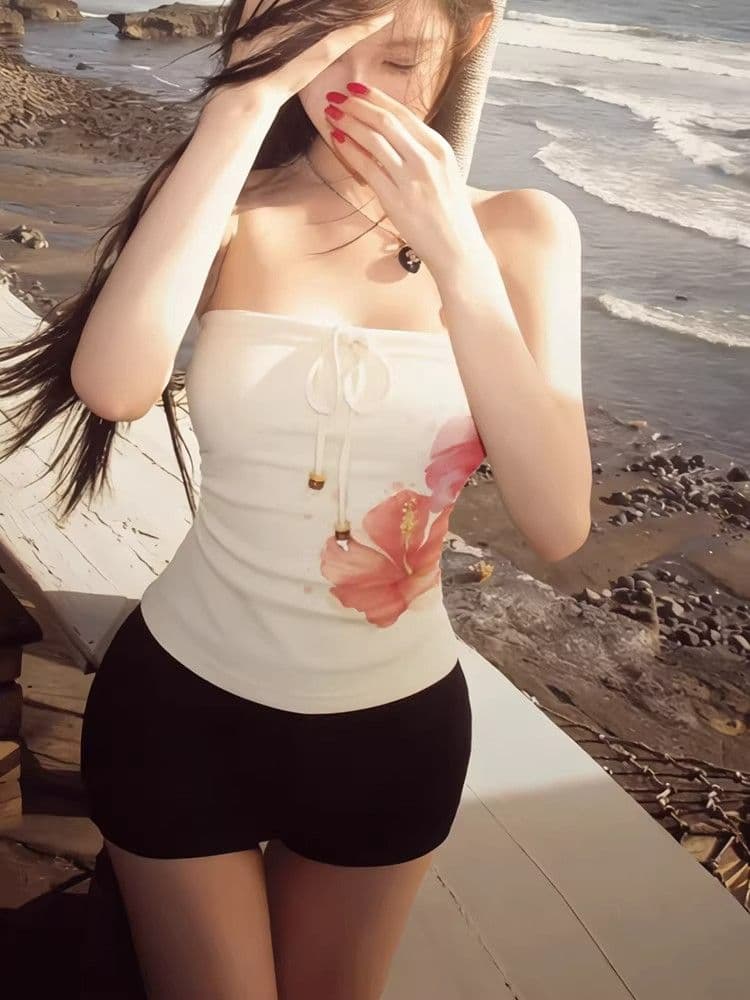 순면 아메리칸 레트로 꽃 프린트 튜브탑 여성 여름 몸매 가꾸기 외출용 출퇴근 미니멀리즘 맨위 상세 이미지 3