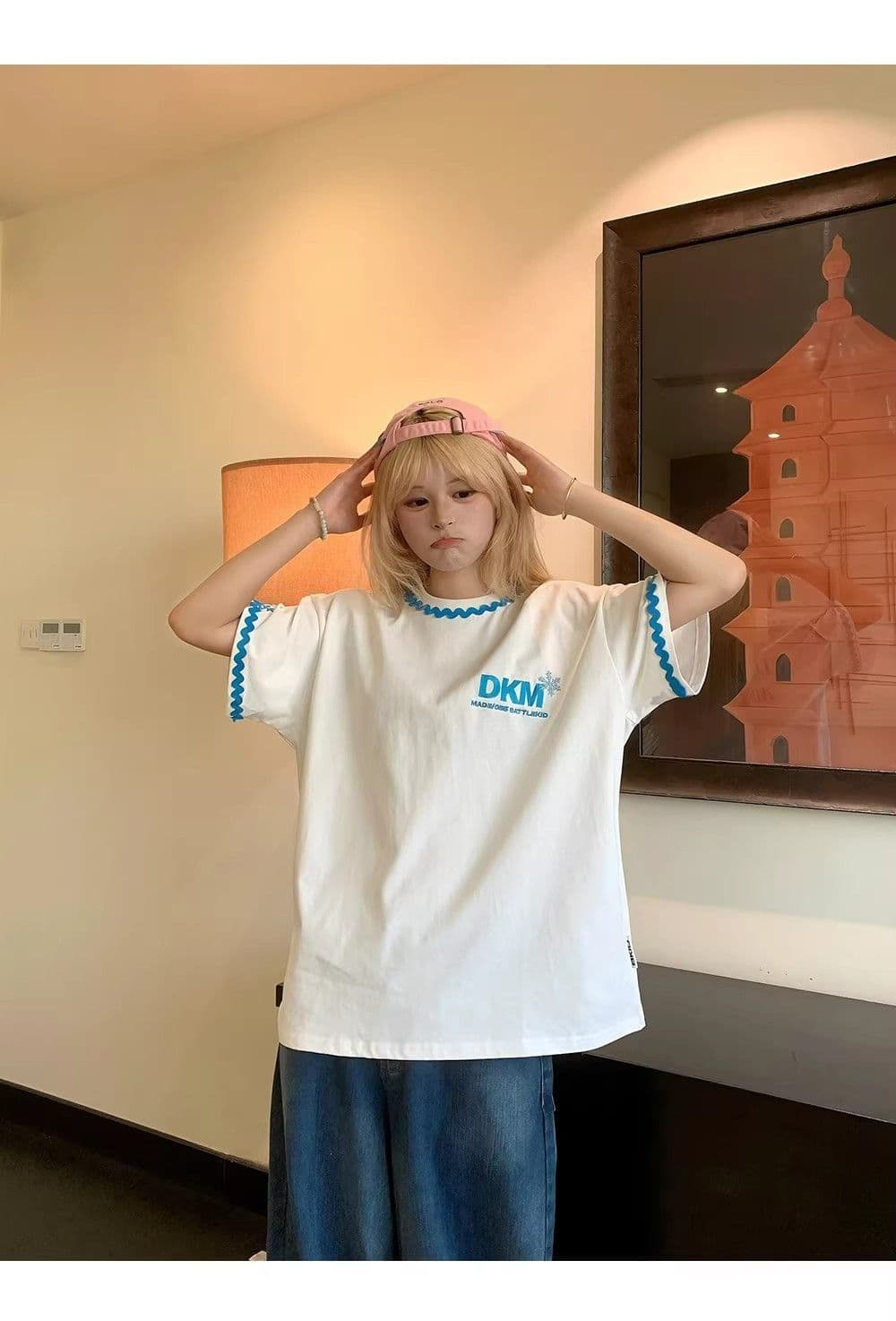 원본 솜씨 자수 19 지점 220 그램 순면 반팔 티셔츠 여성 상세 이미지 2