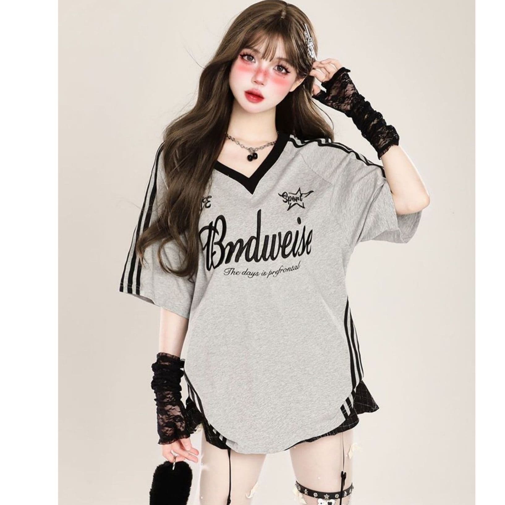 좋은 솜씨 원본 자수 리본 19 지점 220 그램 케이블 루오 Na 네클라인 반팔 티셔츠 여성 이미지 3