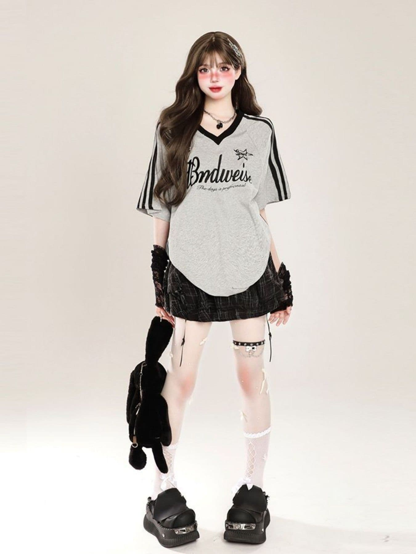 좋은 솜씨 원본 자수 리본 19 지점 220 그램 케이블 루오 Na 네클라인 반팔 티셔츠 여성 상세 이미지 5