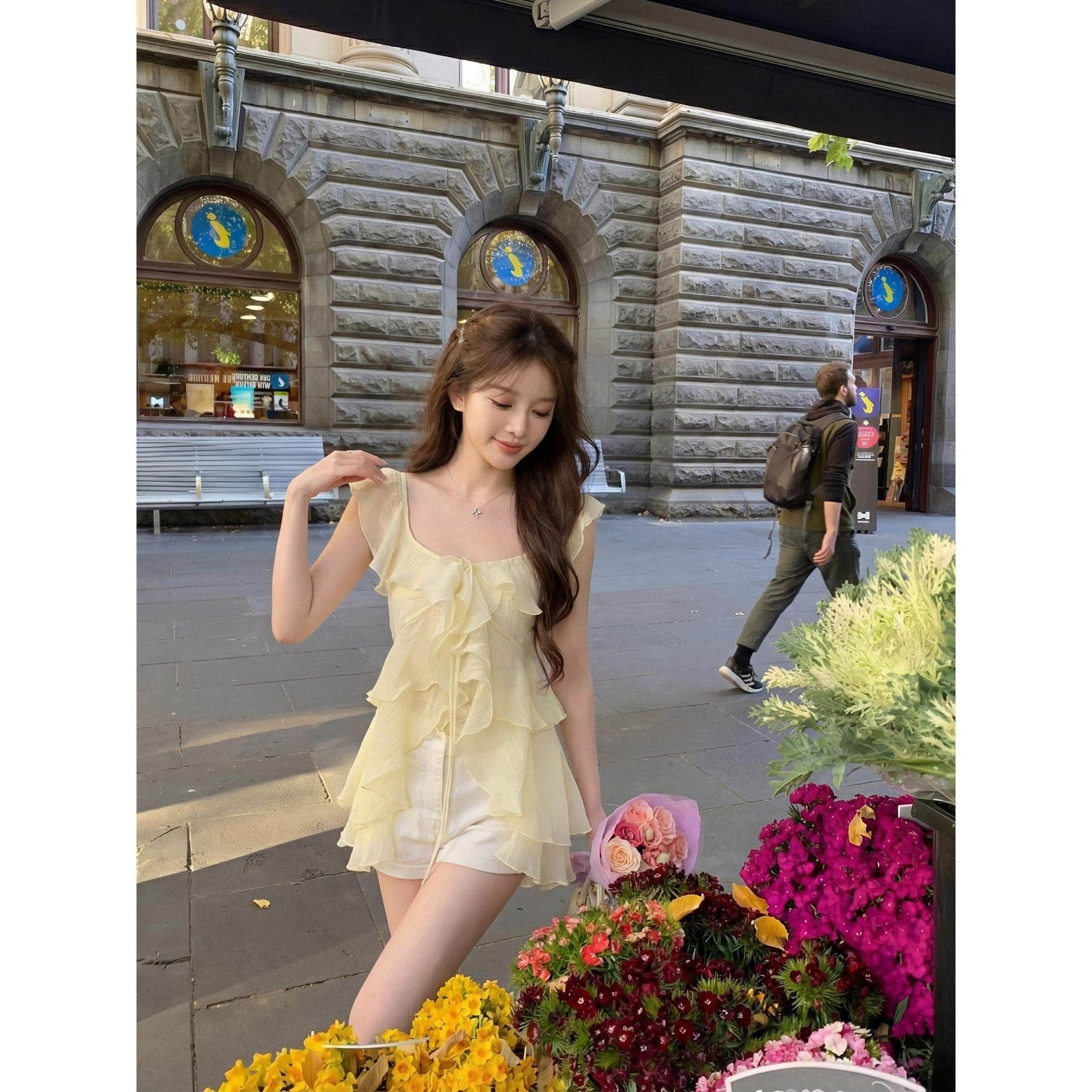 원본 원단 프랑스식 프릴 민소매 조끼 셔츠 여성 여름 불규칙 루즈핏 슬림해 보이는 품격 맨위 상세 이미지 11