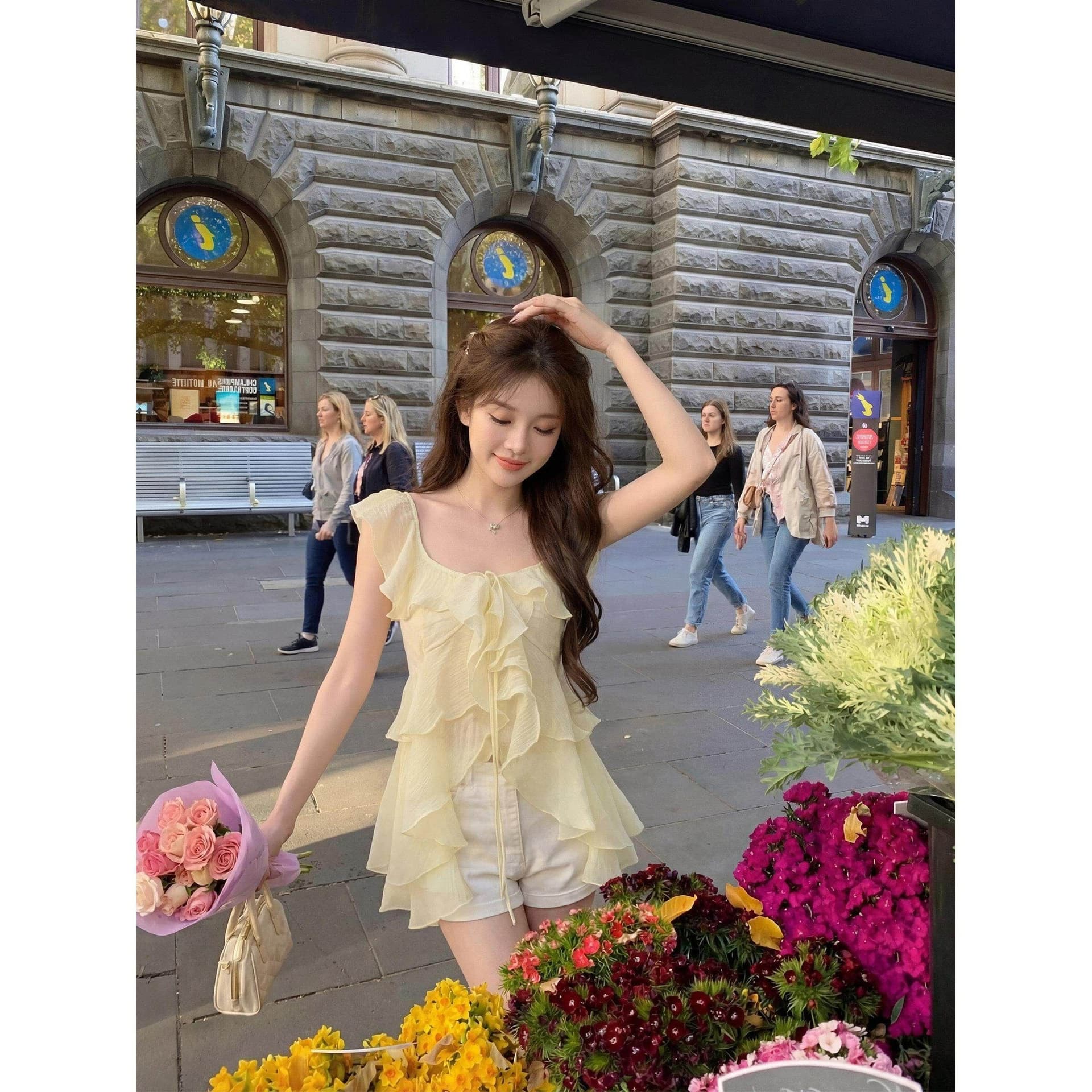 원본 원단 프랑스식 프릴 민소매 조끼 셔츠 여성 여름 불규칙 루즈핏 슬림해 보이는 품격 맨위 상세 이미지 12