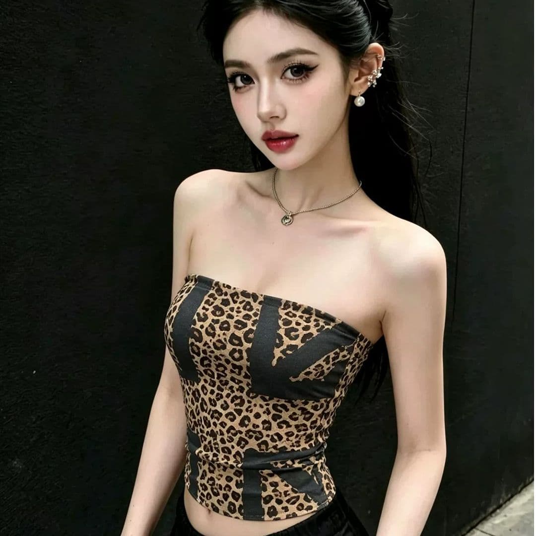 모달 면 섹시함 레오파드 무늬 배색 튜브탑 조끼 여성 여름 작은 대중 허리 수축 슬림해 보이는 맨위