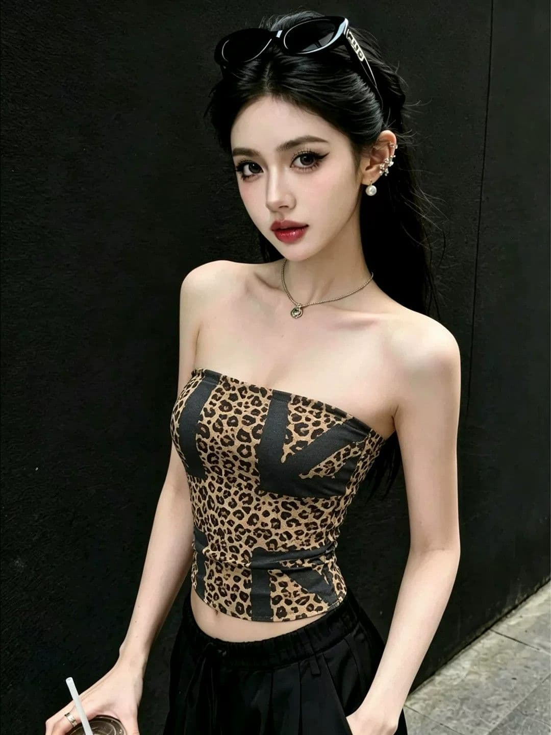 모달 면 섹시함 레오파드 무늬 배색 튜브탑 조끼 여성 여름 작은 대중 허리 수축 슬림해 보이는 맨위 상세 이미지 1