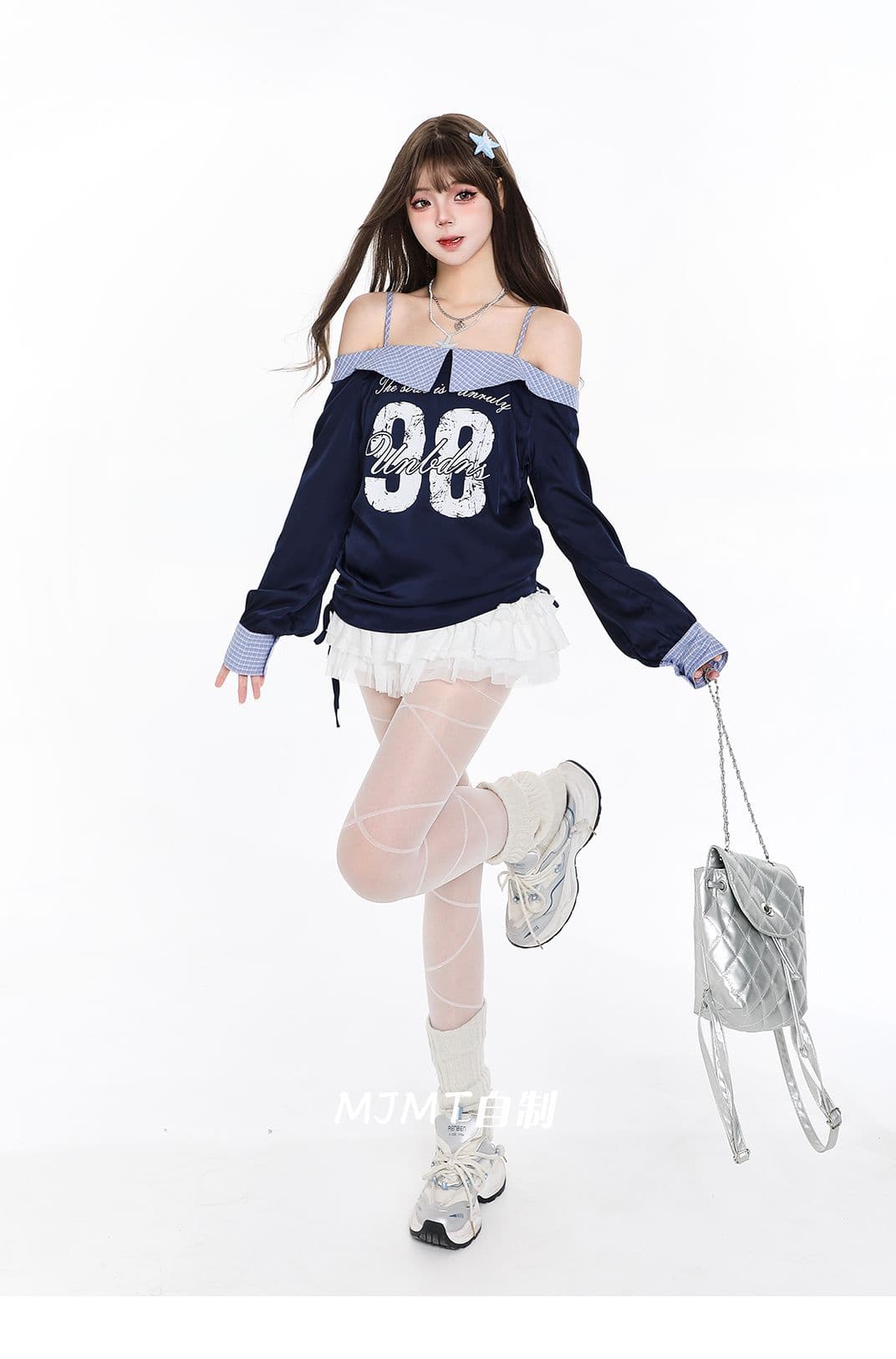 아메리칸 레트로 핫걸 오프숄더 긴팔 티셔츠 소녀 봄 여름 펌프 로프 아름다운 운동 바람 슬림해 보이는 오프숄더 맨위 상세 이미지 2