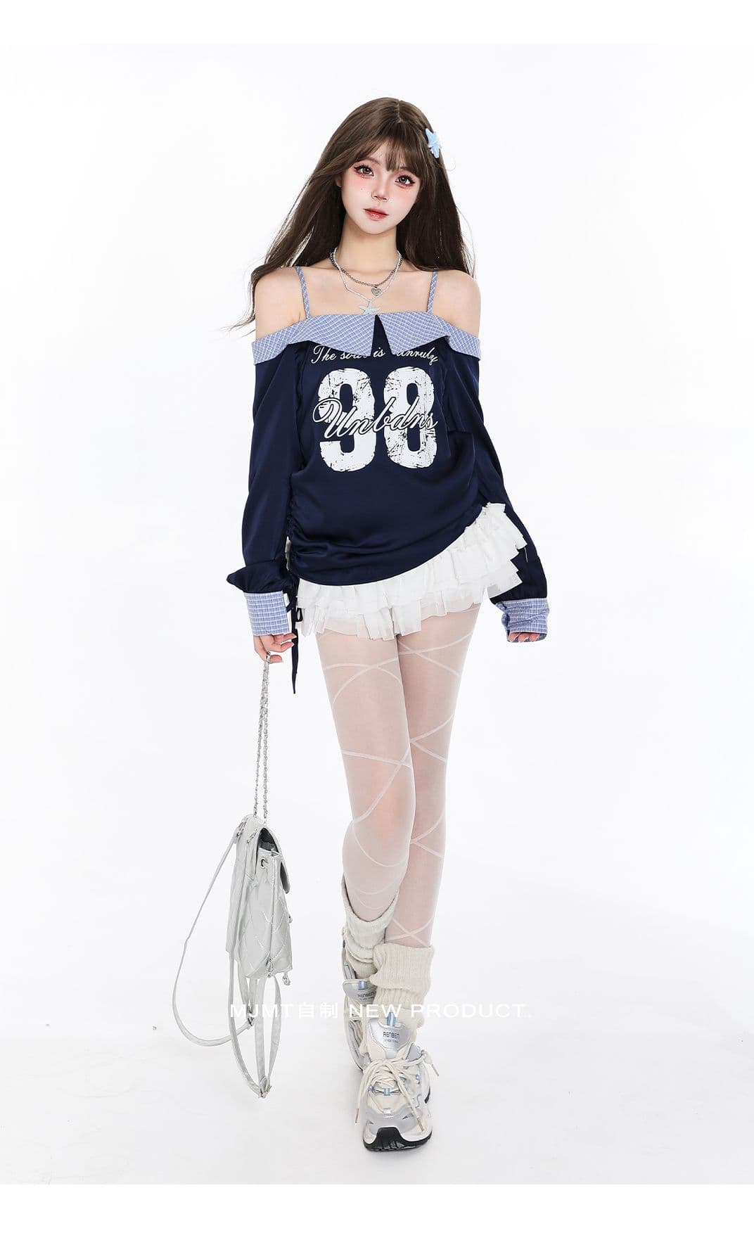 아메리칸 레트로 핫걸 오프숄더 긴팔 티셔츠 소녀 봄 여름 펌프 로프 아름다운 운동 바람 슬림해 보이는 오프숄더 맨위 상세 이미지 5