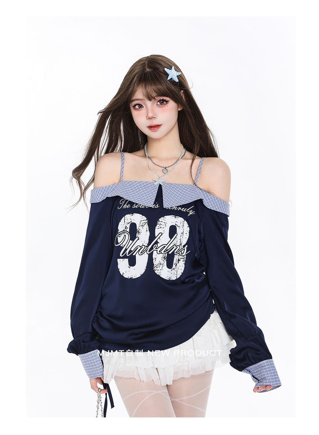 아메리칸 레트로 핫걸 오프숄더 긴팔 티셔츠 소녀 봄 여름 펌프 로프 아름다운 운동 바람 슬림해 보이는 오프숄더 맨위 상세 이미지 6