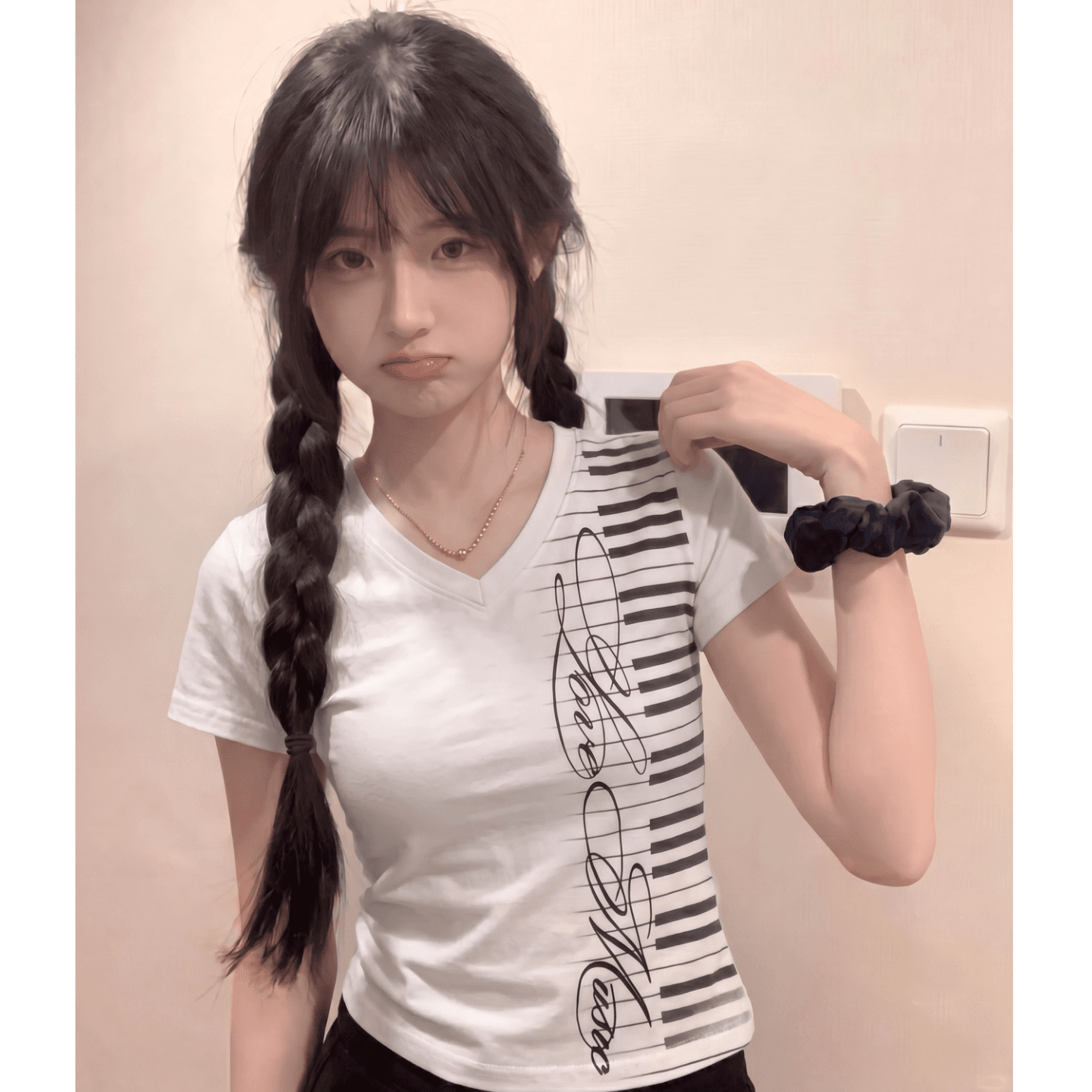 광저우 원단 전후 디지털 직분사 210 그램 95 면 40s 오스트리아 델 피아노 반팔 티셔츠 여성 트렌디 이미지 3