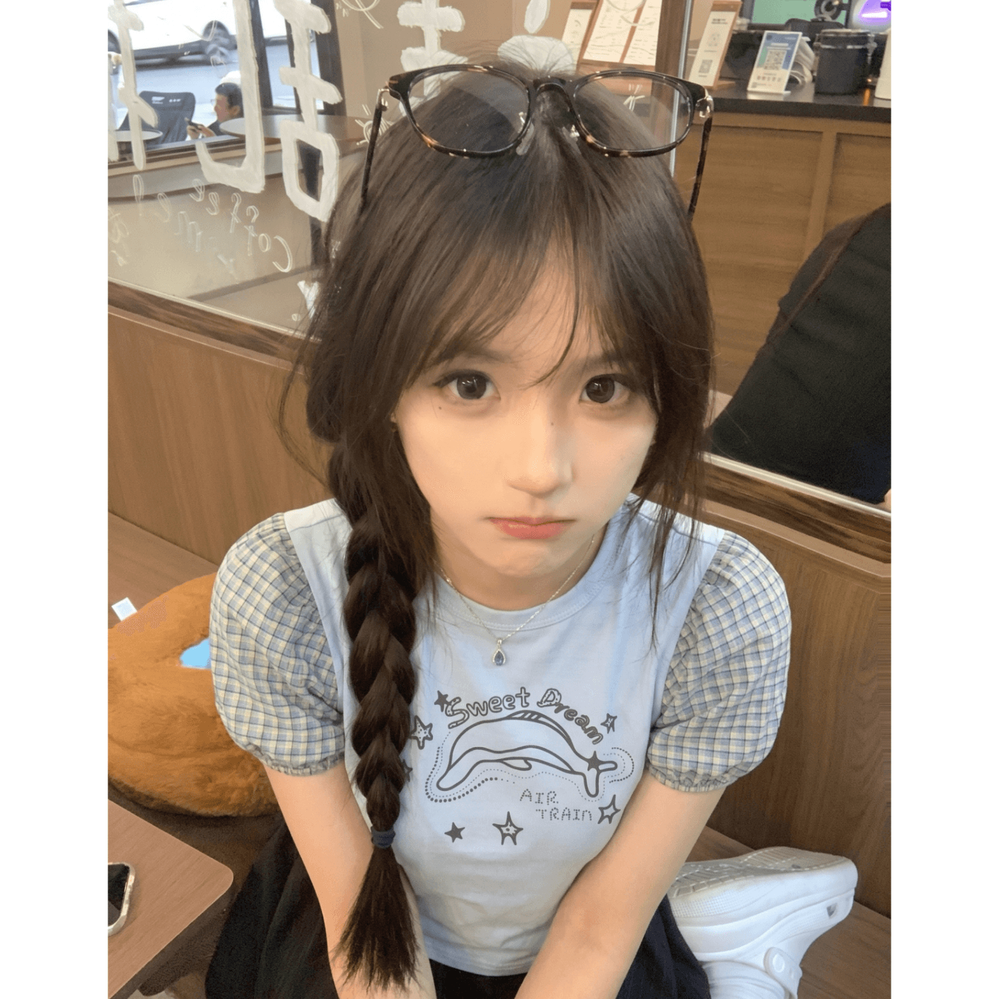 원본 원단 거품 소매 돌고래 프린트 반팔 티셔츠 여성 이미지 2