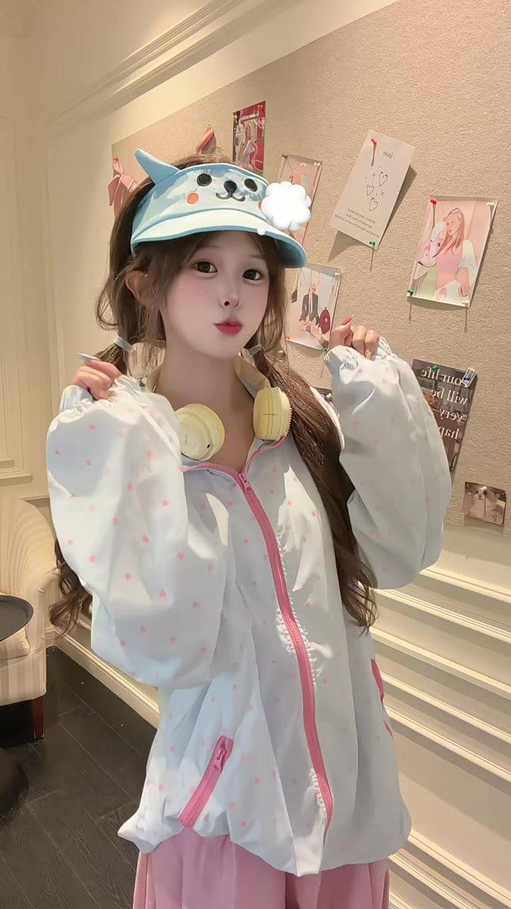 귀여운 후드 자외선 차단 의류 여성 여름 새로운 느긋한 바람 바깥 쪽 선 얇은 스타일 자외선 차단 외투 별 도트 무늬 상세 이미지 17