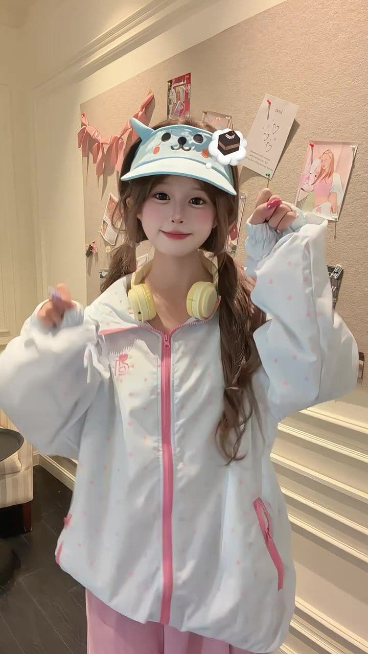 귀여운 후드 자외선 차단 의류 여성 여름 새로운 느긋한 바람 바깥 쪽 선 얇은 스타일 자외선 차단 외투 별 도트 무늬 상세 이미지 18
