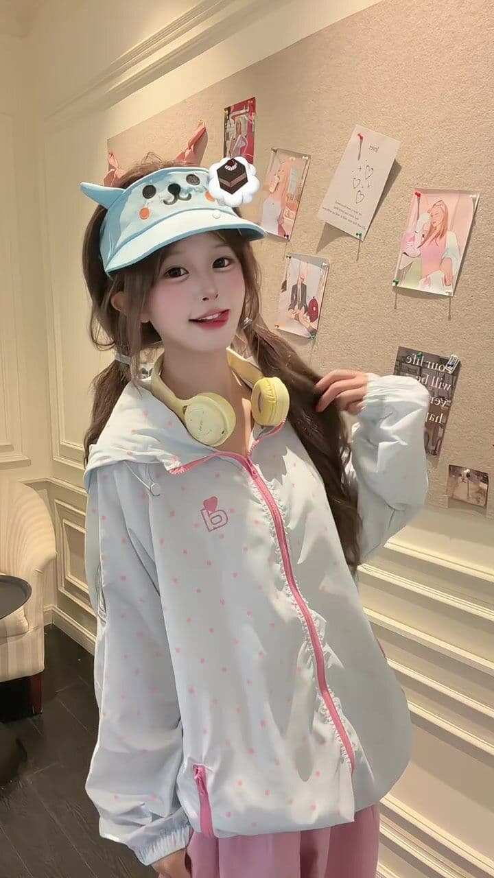 귀여운 후드 자외선 차단 의류 여성 여름 새로운 느긋한 바람 바깥 쪽 선 얇은 스타일 자외선 차단 외투 별 도트 무늬 상세 이미지 19