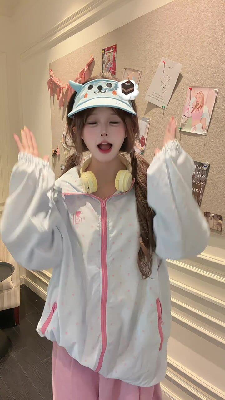 귀여운 후드 자외선 차단 의류 여성 여름 새로운 느긋한 바람 바깥 쪽 선 얇은 스타일 자외선 차단 외투 별 도트 무늬 상세 이미지 20