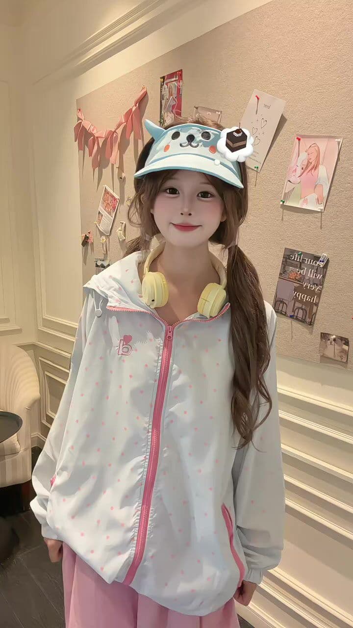 귀여운 후드 자외선 차단 의류 여성 여름 새로운 느긋한 바람 바깥 쪽 선 얇은 스타일 자외선 차단 외투 별 도트 무늬 상세 이미지 21