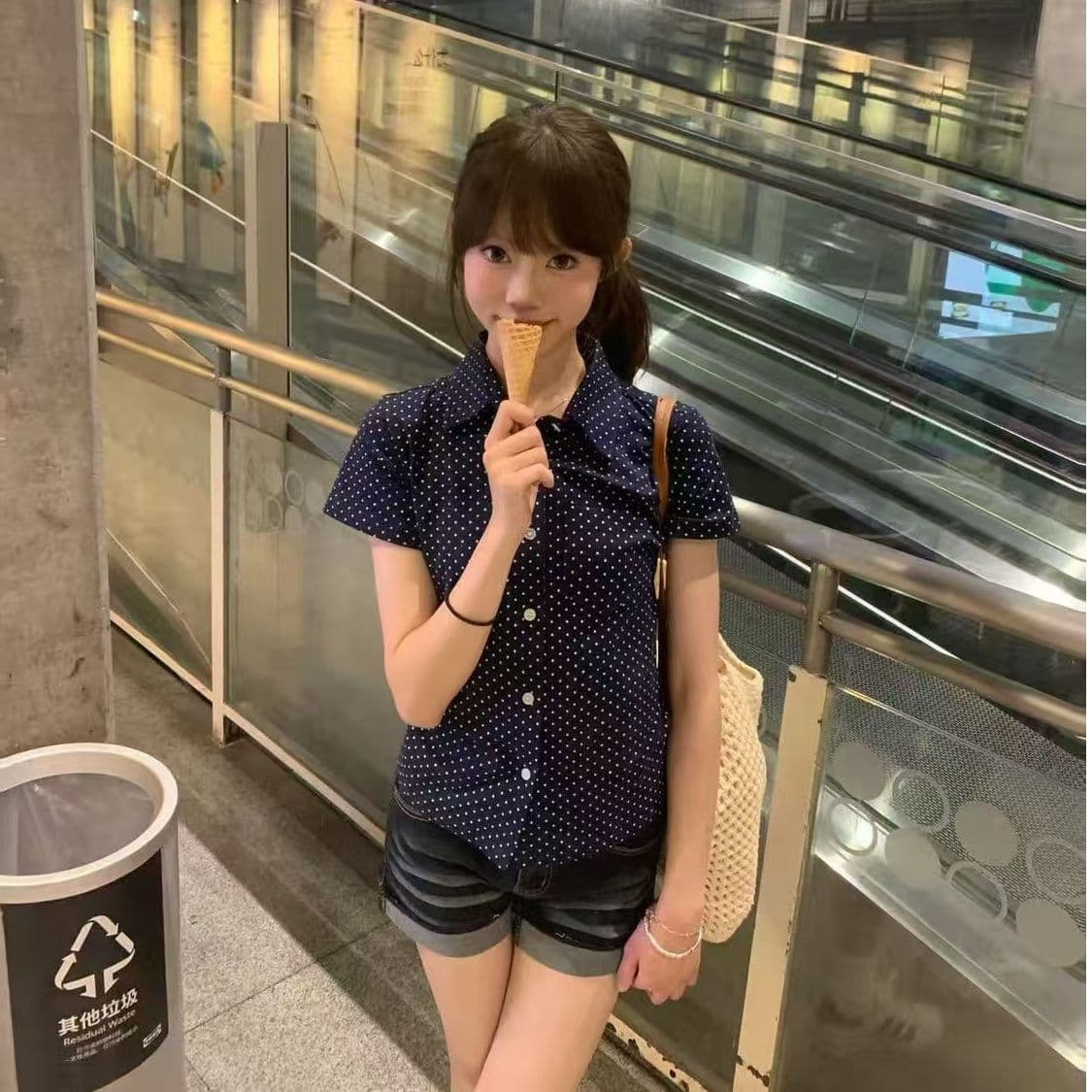 원본 것 40 오스트리아 세대 서울 210 그램 순면 여름 자이언트 잘 생긴 도트 무늬 반팔 여성 셔츠 이미지 4